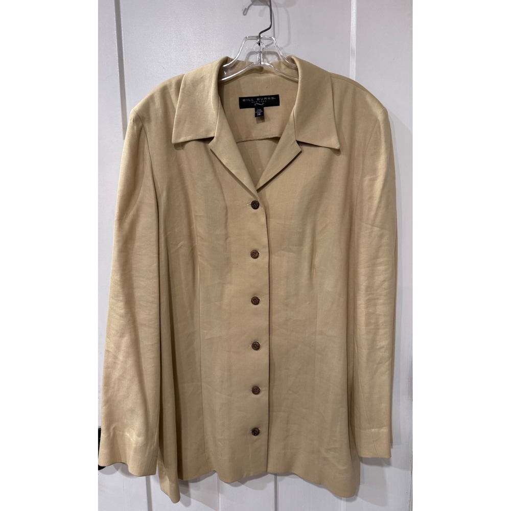 Bill Burns New York Tan Button Front Blazer Jacket Womens Size 14 Beige USA Made
